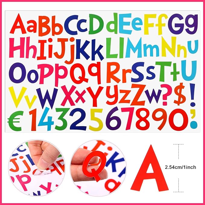 TaoBary 544 Pcs 2 Inch 16 Sheets Large Letter Stickers, Upper and Lower Case, Adhesive Vinyl Alphabet Sticker for Bulletin Board, Poster, Bottle, DIY, Notebook(Bright Color,1 Inch)