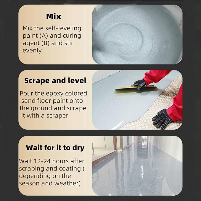 Epoxy Colored Sand Floor Paint, Epoxy Floor Paint High Gloss Marble Effect Coating for Indoor and Outdoor, Wear-resistant and non-slip Self-leveling Coating Blue 105OZ(3KG)