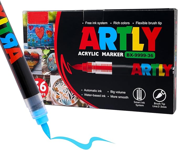 Acrylic Paint Markers, Acrylic Paint Pens, Fabric Markers for Textile, Rock, Glass, Wood, Paper, Ceramic, Canvas DIY Art Supplies Kit for Kids and Adults (36)