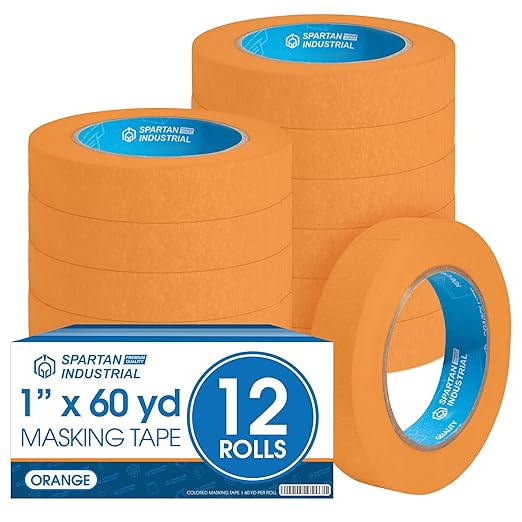 Spartan Industrial - 1" X 60 yd Orange Masking Tape - 12 Colored Tape Rolls for Bundling, Labeling, and More - No Residue, 5.5 Mil