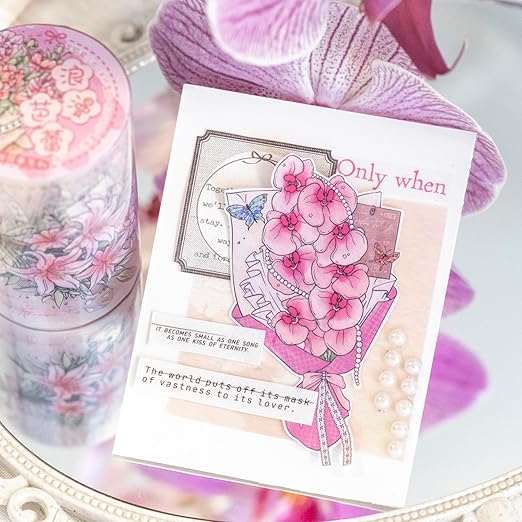 Floral Dream PET Tape Set, 4 Rolls of Flower Ephemera for Junk Journaling, Scrapbooking, Crafting, DIY Projects, Diaries, and Art Supplies