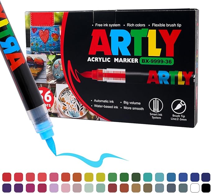 Acrylic Paint Markers, Acrylic Paint Pens, Fabric Markers for Textile, Rock, Glass, Wood, Paper, Ceramic, Canvas DIY Art Supplies Kit for Kids and Adults (36)