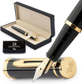 Wordsworth & Black Fountain Pen Set, 18K Gilded Fine Nib, Includes 24 Pack Ink Cartridges, Ink Refill Converter & Gift Box, Gold Finish, Calligraphy, [Black Gold], Perfect for Men & Women