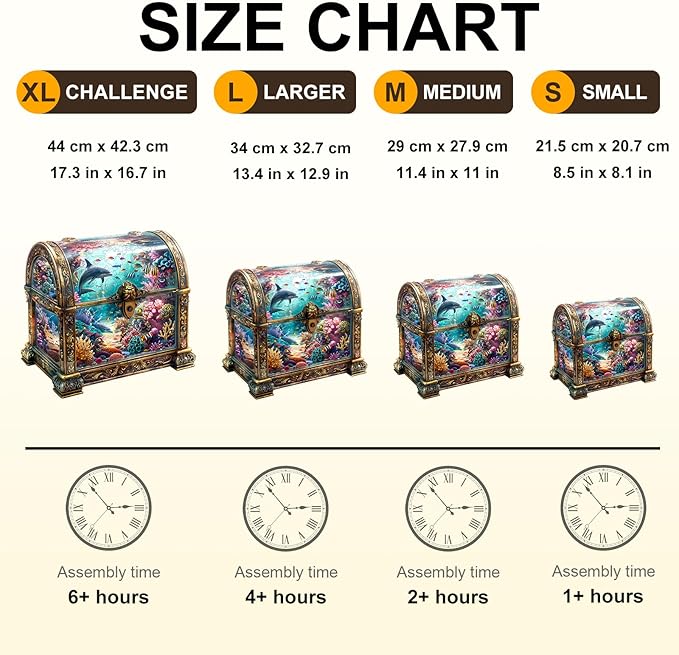 Wooden Puzzles for Adults, Treasure Chest Ocean Wooden Jigsaw Puzzle Unique Shape Animal Wood Puzzles Adult 3D Visual Effect, Birthday Gifts for Puzzle Lovers Family Games (L-13.4 * 12.9in-260pcs)