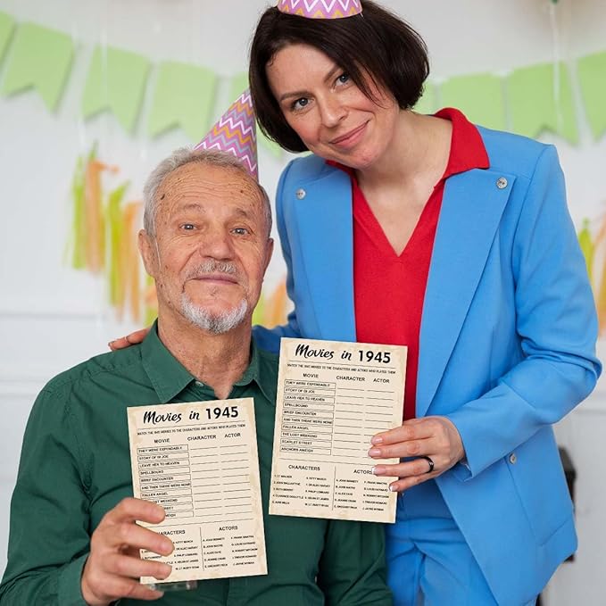 80th Birthday Party Games, Movies of 1945 Games, Birthday Party Supplies for Adults, Fun 1945s Party Game，Pack of 30 Cards