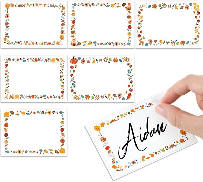 240 Pcs Fall Name Tag Stickers Thanksgiving Name Labels Autumn Pumpkin Maple Leaves Border Gift Tag for Fall Thanksgiving Home Office Party Guests Classroom Supplies, 3. 5 x 2. 4", 6 Styles