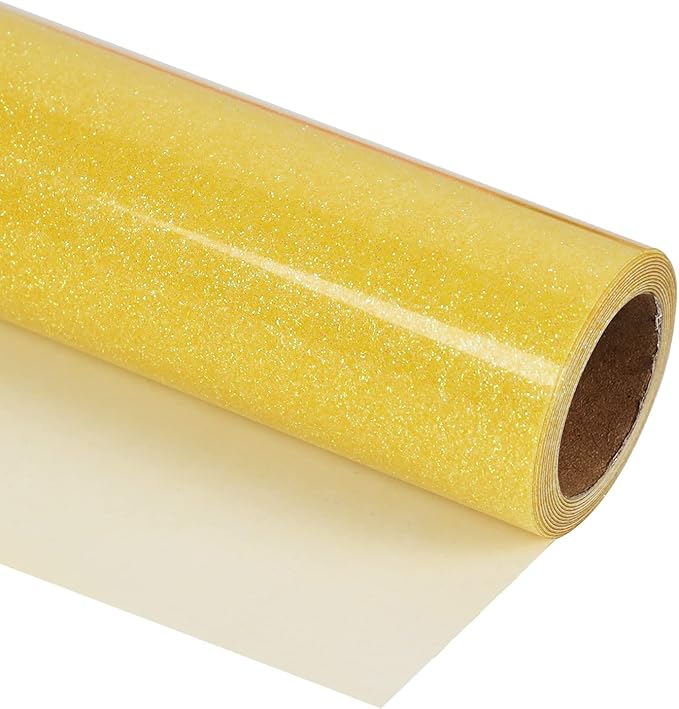 guangyintong Glow Glitter Gold Heat Transfer Vinyl HTV Rolls, 12" x 8ft Iron on Vinyl for T-Shirts, Glitter HTV Vinyl for All Cutter Machines Easy to Cut & Weed for DIY Design