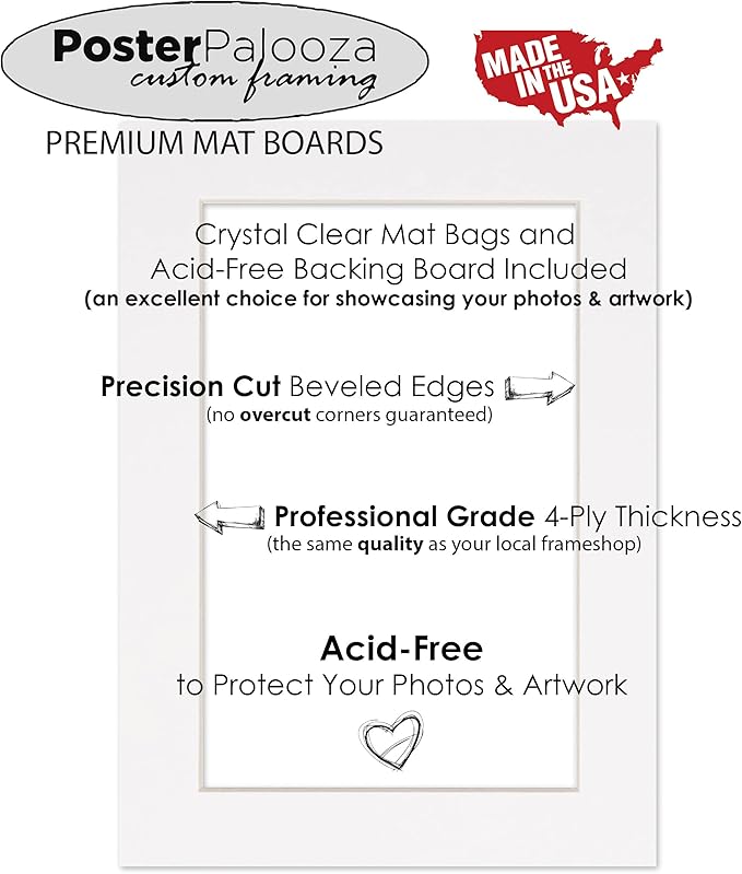 8x10 Mat Bevel Cut for 5x8 Photos - Acid Free Black Suede Precut Matboard with Backing Board and Crystal Clear, Self Seal Photo Mat Bag - for Pictures, Photos, Framing - 4-ply Thickness