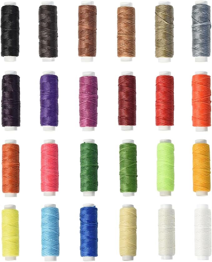Waxed Thread for Leather Sewing 24 Colors 210D Hand Stitching Thread Waxed Flat Cord for Hand Sewing Book Binding Shoe Repairing