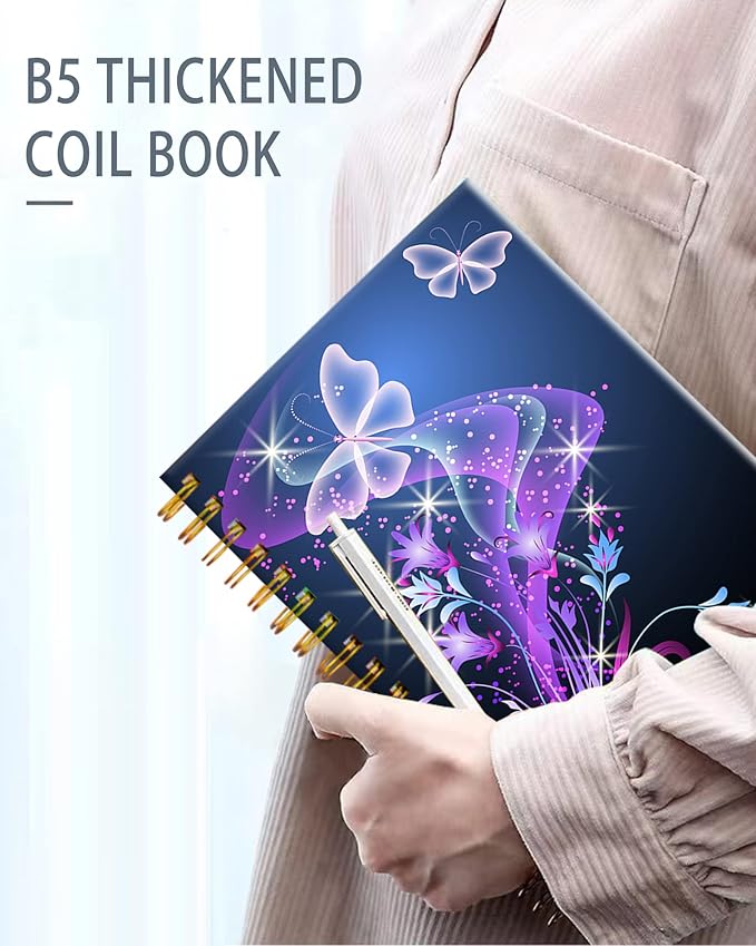 iampanda Spiral Journal Notebook,Fashion Strong Twin-Wire Binding with Premium Paper for Girl Women,60 Sheets A5 College Ruled Notebook/Journal,Perfect for School Office Home Gifts,Blue Butterflies