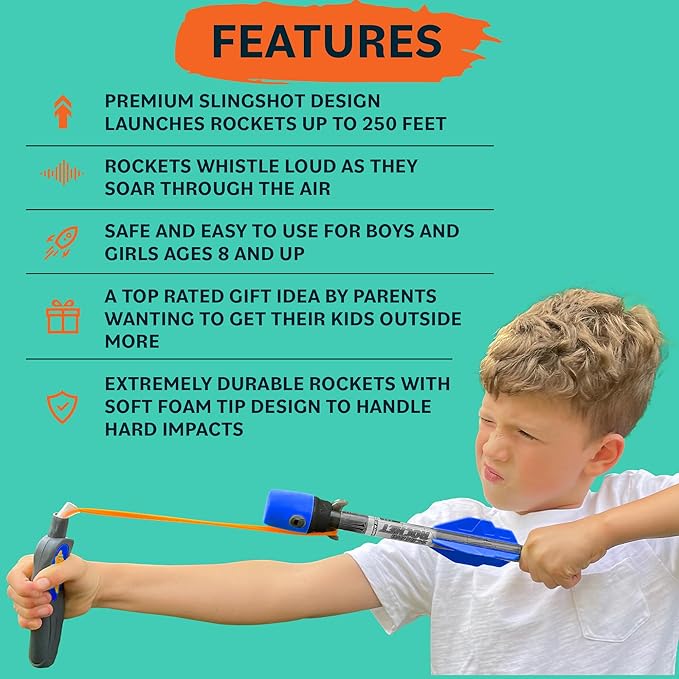 Toy Rocket Launcher for Kids: Best Outdoor Toys Slingshot Rockets Launchers Air Foam Rockets Games for Boys & Girls All Ages. Party Favor Easter Basket Stuffers & Great Gifts for Ages 8 9 10 11 12 +