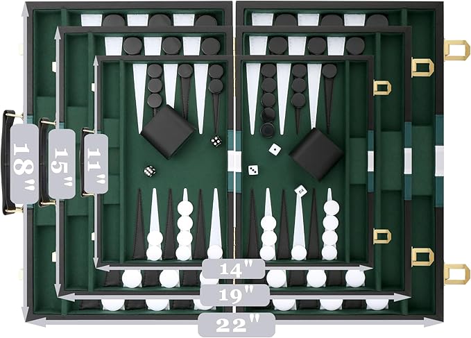 Backgammon Set - Classic Board Game with Premium Leather Case - Portable Travel Strategy Backgammon Game Set for Adults, Kids (18inch, Black)