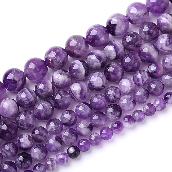 Natural Purple Dream Lace Amethysts Beads Crystal Round Loose Beads for Jewelry Making 12mm 32pcs 1 Strand 15" (Purple Dream Lace Amethysts, 12mm)