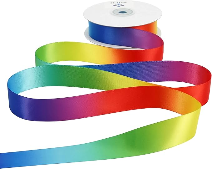 MEEDEE Satin Rainbow Ribbon 1 Inch - 25 Yards for Gift Wrapping, Birthday, Pride Party Decoration, Handmade Bows, DIY Crafts - Neon Color