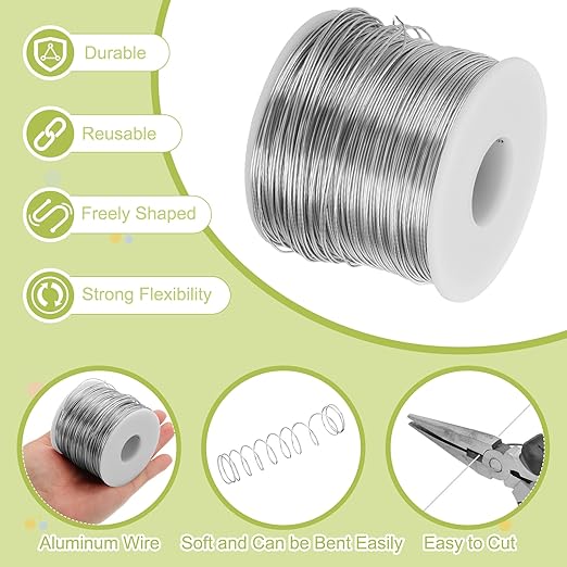 MECCANIXITY 20 Gauge Anodized Aluminum Craft Wire Bendable Bonsai Training Wire 771 Feet 0.8mm for Sculpting Crafts Wreath Floral Beading Jewelry Making, Silver Tone