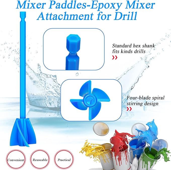12 Pieces Epoxy Mixer Attachment for Drill Helix Paint Mixer Reusable Paint Stirrers Drill Attachment for Resin for Jewelry Resin Casting Molds (Red, Blue, Black, White)
