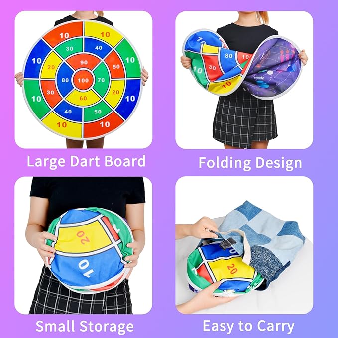 2 in 1 29" Large LED Dart Board for Kids 8-12 Games with 12 LED Sticky Balls, Indoor & Outdoor Games for Kids 8-12, APP Control Board Games for Kids