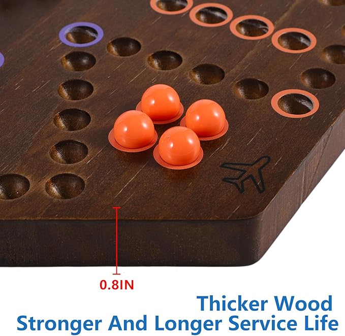 Wahoo Marble Board Game Thicken Wood 4 and 6 Players Fast Track Board Game 2 Sided Painted Perfect Game for Family Friends Party (Rustic Brown)