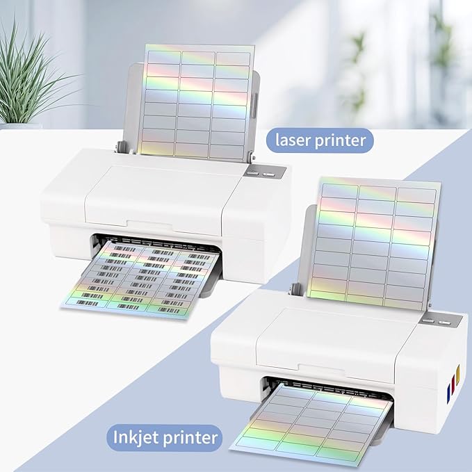 STARLIBOO 1" x 2-5/8" Address Labels- Holographic Color Stickers for Laser/Ink Jet Printer mailing Labels 8.5"×11"- Holographic Silver