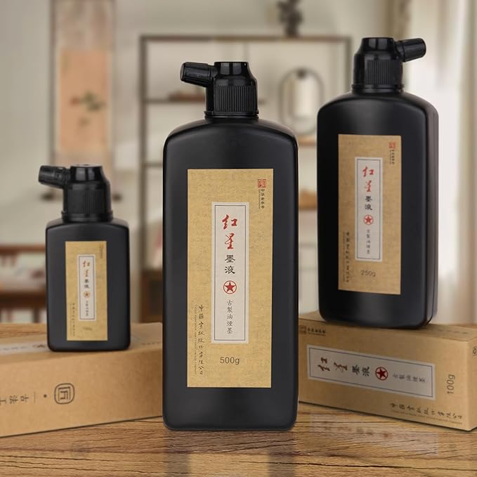 MEGREZ Chinese Calligraphy Ink, Redstar Sumi Liquid Ink for Brush Writing Practice, Chinese Japanese Calligraphy & Drawing, 3.5oz(100g),3 Bottle