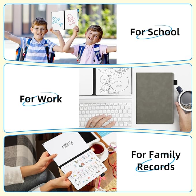 AGM Portable White Board Dry Erase Notebook, 8.4" x 6" Double Sided Folding Whiteboards with 3 Pens, Small Travel Dry Erase Board Skin-Friendly Material for Study, Meeting, Planning, Grey