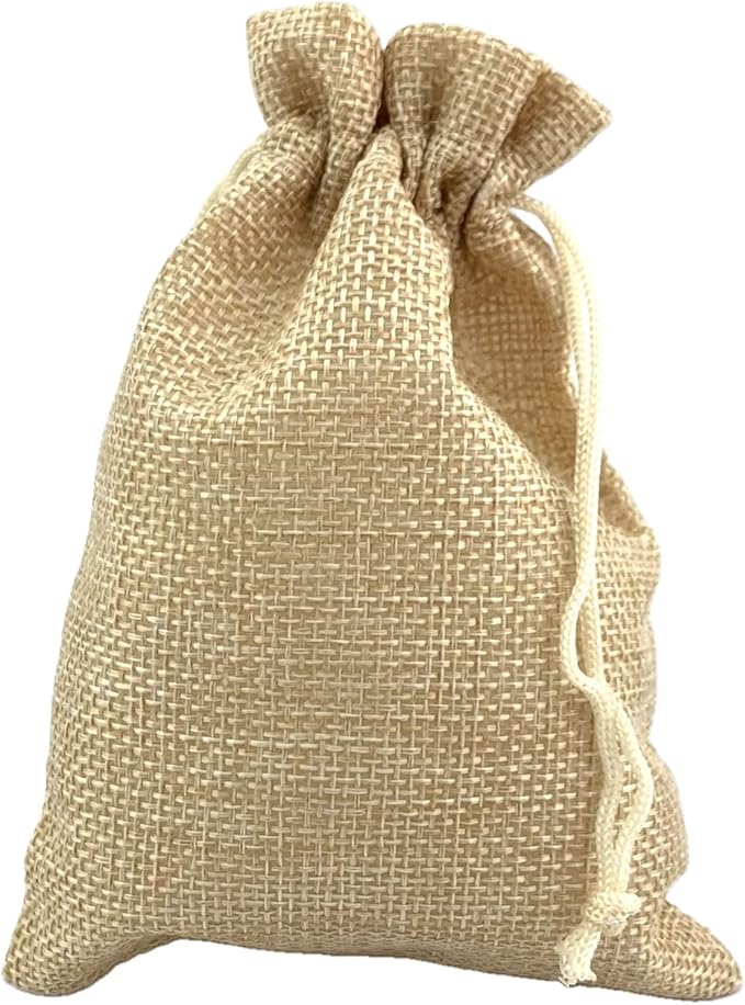 Palmhomee Pack of 25 Burlap Gift Bags with Drawstring Linen Jewelry Pouches Wedding Hessian Jute Bags for Birthday and Treat Pouches Party Wedding Favors Gift (4x5.6 Inch, Ivory)
