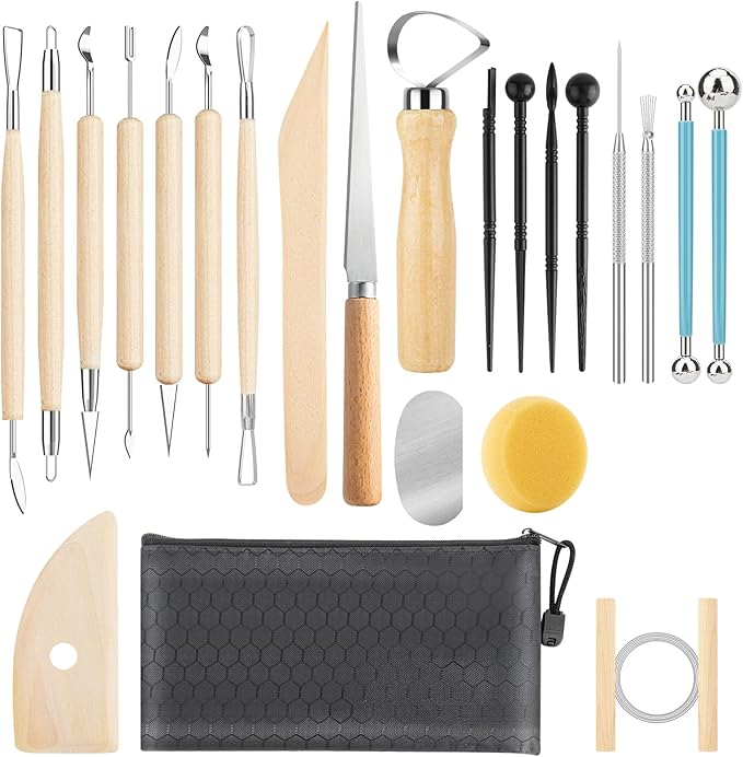 23PCS Clay Tools Sculpting, Ceramic & Pottery Modeling Tool, Ceramics Tools Set, Polymer Tools Kit, Air Dry Clay Tools for Carving, Molding, Pottery Wheel, Crafting Supplies, Pros, Beginners, Adults