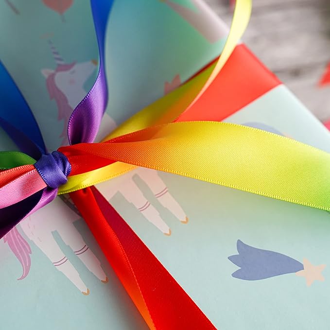 MEEDEE Rainbow Satin Ribbon - 3/8 inch Thin Color Ribbon for Crafts, Gift Wrapping, Birthday Party, Pride Party, Wedding Decorating - 50 Yards