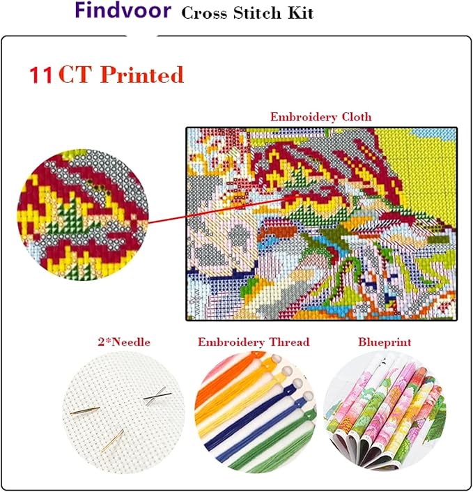 Hopeart Stamped Cross Stitch Kits for Beginner Embroidery Kits for Beginners Adults DIY 11CT Cross Stitch Patterns Needlepoint Kits Crossstitching Kits-Snow Mountain Moon 16x20 inch