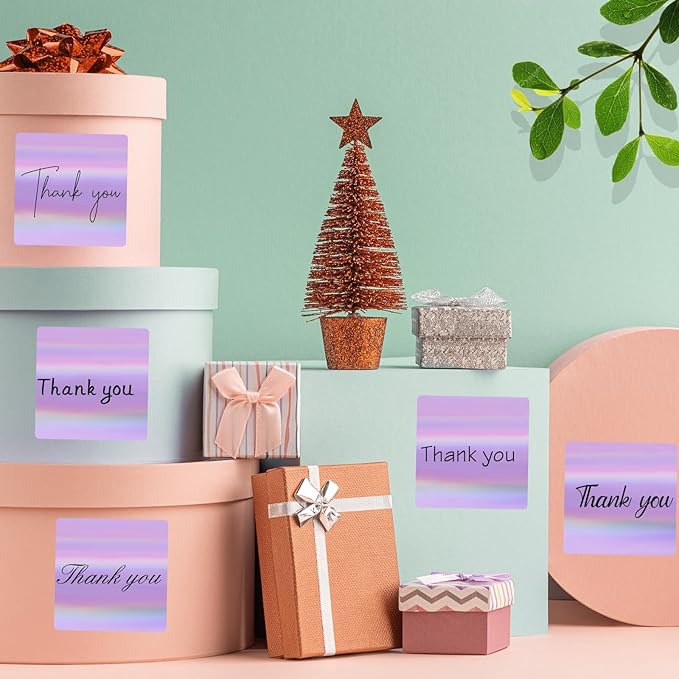 Holographic Square Thermal Labels Stickers 3" x 3", Direct Square Thermal Stickers Labels, Glitter Self-Adhesive Thermals Label for Small Business- Holographic Purple