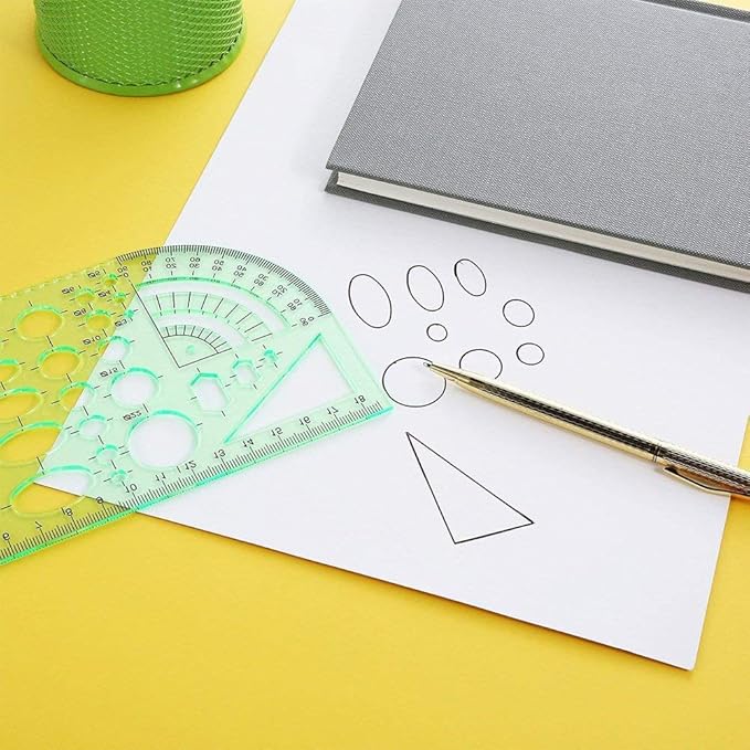 11 Pieces Geometric Drawings Templates Stencils Plastic Measuring Template Rulers Clear Green Shape Template for Drawing Engineering Drafting Building School Office Supplies