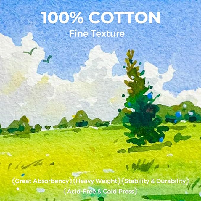 Funto Watercolor Journal, 4.7x4.7, 2 Pack, 24 Sheets Each, 100% Cotton Hot Press, 300gsm/140lb, Art Supplies for Mixed Media