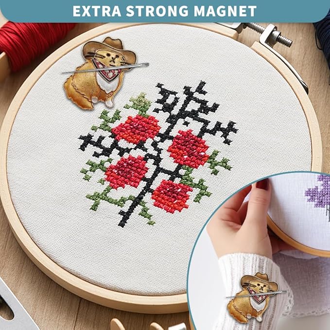 Magnetic Needle Minder Magnet Embroidery Accessories and Supplies Embroidery Needle Holder Cross Stitch Holder Needlework Supplies (Cardinal) (Gafieldcat)