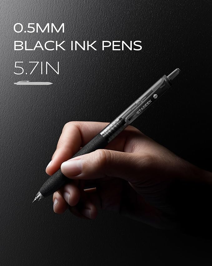 0.5mm Gel Pens Fine Point Smooth Writing Pens, 12PCS Black Ink Pens, Retractable Leather-Like Black Gel Pens, Business Gel Pen for Journaling, Writing, School, Office Use (Black)