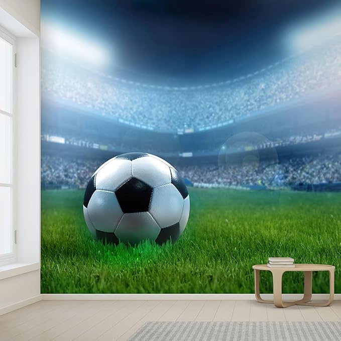 wall26 Wall Sticker/Wall Mural Close Up of a Football Ball on a Full Stadium, Not Peel and Stick, Non-Woven Wallpaper Decorative for Bedroom, Living Room, Office - 120x144 inches