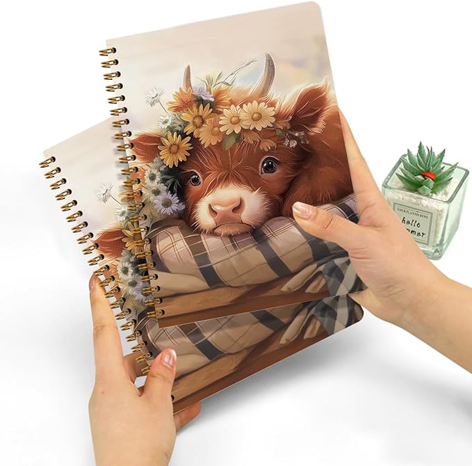 2 PCs Cute Cow Gifts for Women Journaling Notebooks Daisy, Cows Spiral Notebook Aesthetic Design, Cow Lovers Note Books Journals for Writing Hardcover Notebook Office Classroom Supplies