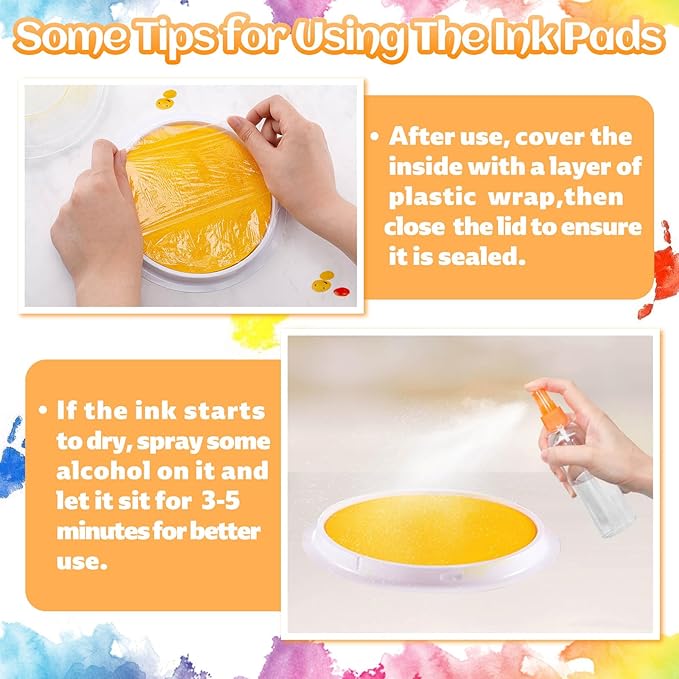 7" Large Ink Pads for Kids - Handprint Footprint Size Rainbow Stamps Pad, Safe & Washable Ink Pad for Fingerprint Painting Card Making Stamp Crafting Paper Wood Fabric Scrapbook Kids Birthday Gifts