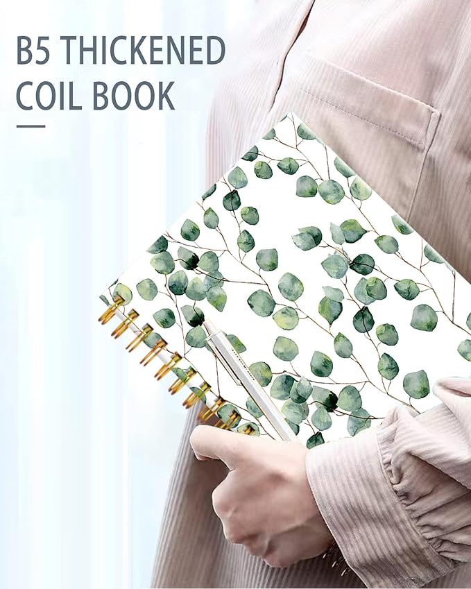 iampanda Spiral Journal Notebook,Floral Design Strong TwinWire Binding with Premium Paper for Girl Women,60 Sheets A5 College Ruled NotebookJournal,Perfect for School Office Home Gifts,Green Leaves