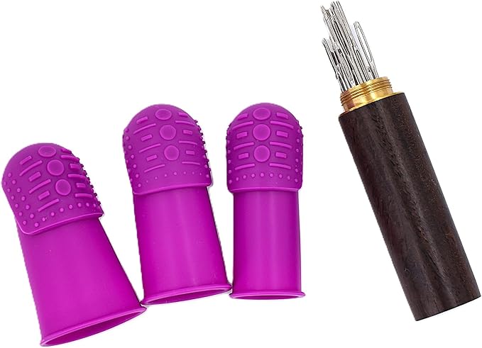 Comfortable Soft Thimble | THIK-Grip Edition | Small (1) - Medium (1) - Large (1) | Set of Large Sturdy Sewing Needles with Holder (1)