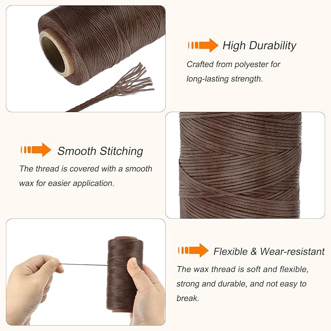 MECCANIXITY Waxed Thread,197 Yard 1mm 210D Flat Wax Thread Polyester Waxed String for Leather Sewing Hand Weaving Book Binding Home Decoration,Deep Brown
