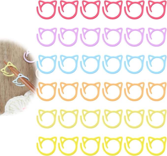 36Pcs Cat Stitch Markers for Crocheting, Cat Metal Crochet Stitch Marker Ring, Multicolor Knitting Stitchs Markers for DIY Weaving Knitting Sewing Tools