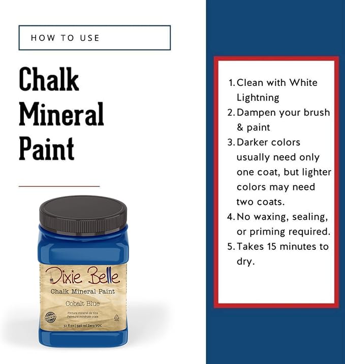 Dixie Belle Paint Company Chalk Finish Furniture Paint - Cobalt Blue (32oz) - Matte Vibrant Blue Chic Chalk Mineral DIY Furniture Paint
