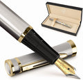 Wordsworth & Black Fountain Pen Set, 18K Gilded Broad Nib, Includes 6 Pack Ink Cartridges, Ink Refill Converter & Gift Box, Gold Finish, Calligraphy, [Silver Gold], Perfect for Men & Women