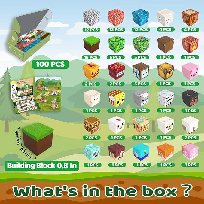 Magnetic Blocks, Magnetic Tiles Building Blocks, Magnet Cubes STEM Sensory Game Toys Christmas Birthday Gifts for Kids Boys Girls Age 3+ (Forest H)