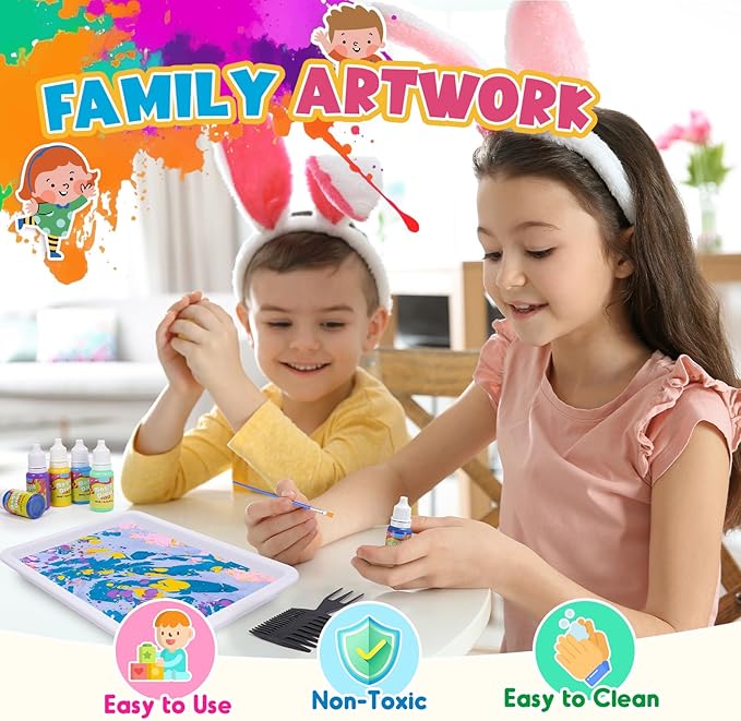 Glow Water Marbling Paint for Kids, Arts and Crafts Crafts for Kid Age 6-12 Birthday Gifts Ideas (Marbling Paint Blue)