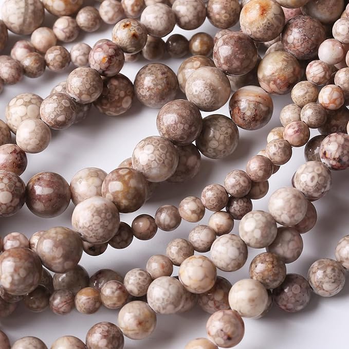 90PCS 4MM Flowery Cowry Fossil Beads Round Loose Stone Beads for Jewelry Making DIY Energy Stone Healing Power Bracelet 15"
