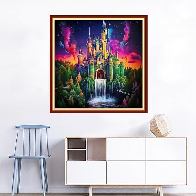 Joyhoor Cross Stitch Kits for Beginners Stamped Cross-Stitch Supplies Needlework preprint Embroidery Kits for Adults DIY Needlepoint Kits Embroidery Patterns 11CT-Rainbow Castle 18x18 inchs