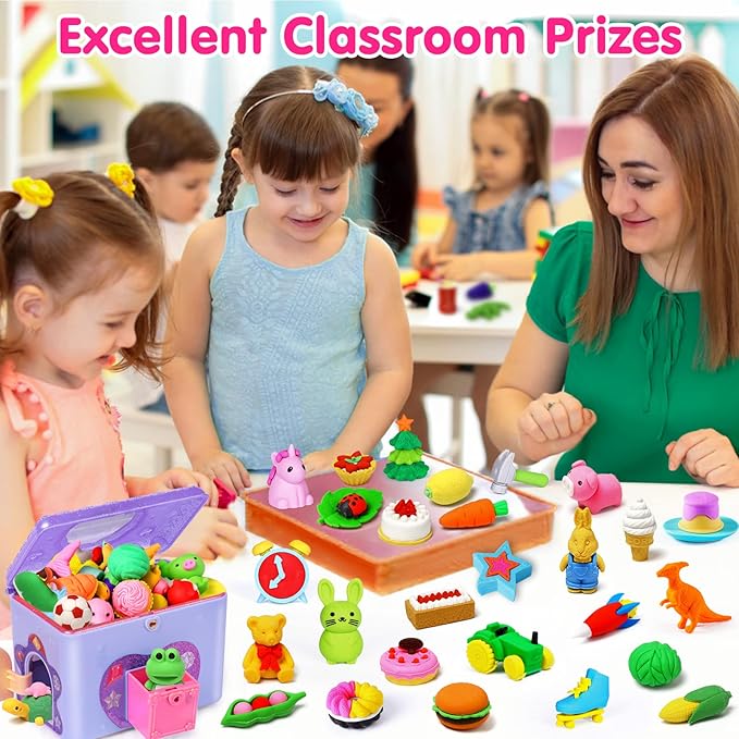 Arscniek 110 Pack Animal Erasers for Kids, Take Apart Mini Pencil Erasers, Desk Pets & Treasure Box Toys, Bulk Party Favors, Stocking Stuffers, Classroom Prizes, School Supplies, Gift for Boys & Girls