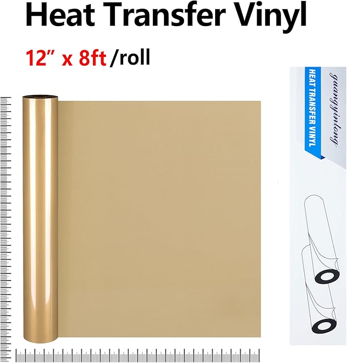 guangyintong Soil Golden Heat Transfer Vinyl HTV Rolls, 12" x 8ft Soil Golden Iron on Vinyl for T-Shirts Glossy Surface HTV Vinyl for All Cutter Machines Easy to Cut & Weed for Heat Vinyl Design