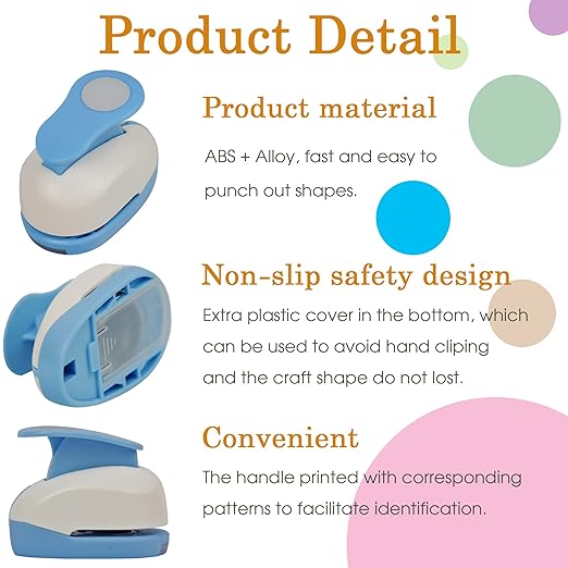 Set 5 Circle Paper Punch 0.3'' / 0.6'' / 1'' / 1.5'' / 2'', Scrapbooking Hole Punches Crafting, Design for Office Supplies, Card Making, DIY Photo Album.